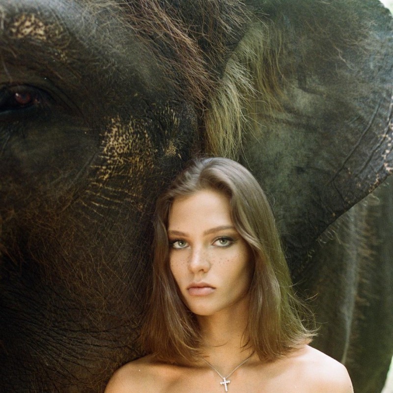 美女全裸骑大象惹议？名模《Alesya Kafelnikova》表示爱自然是天性！