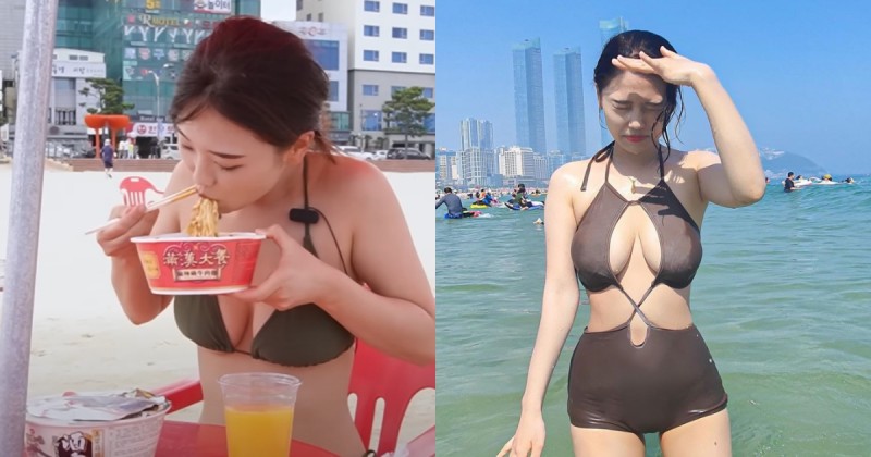 【捕鱼王】喜歡台灣的韓國女生Judy海灘換「爆乳比基尼」猛嗑滿漢大餐