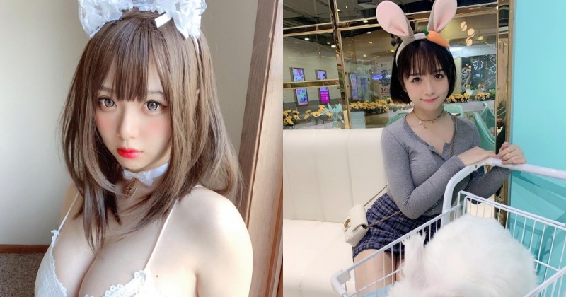 若隱若現最讚！兔兔餐廳裡出現「甜美萌妹」，巨乳弧度衣服根本包不住！