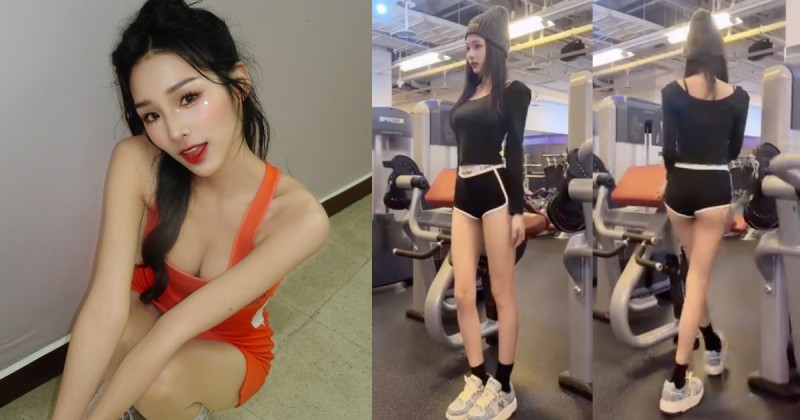 【捕鱼王】健身房遇到「長腿熱褲正妹」，白嫩蜜桃臀好吸睛！原來是啦啦隊女孩～