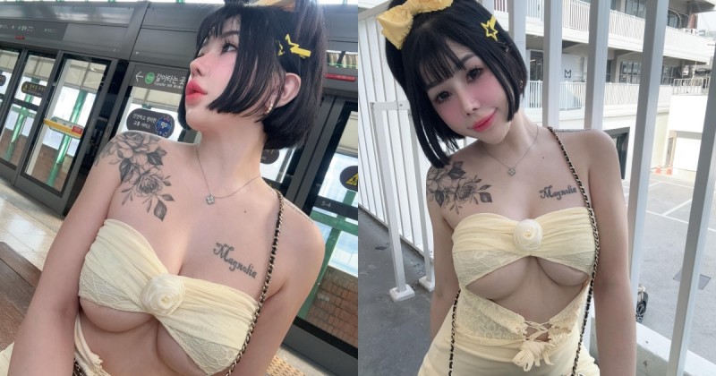 【捕鱼王】穿這樣去搭韓國捷運！巨乳妹「張嘻嘻」超猛洋裝露南半球