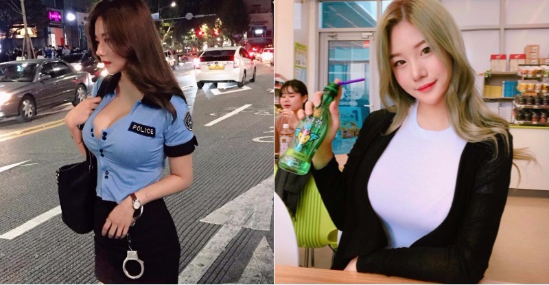 路邊驚見妹子領口下拉「超深豪溝」夾帶乳香味飄出，「猖狂乳量」讓人快受不了啦…