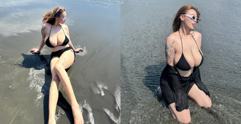 【捕鱼王】海灘上的霸主!超巨奶妹《Katherine劉萱》台南海邊曬豪乳身材