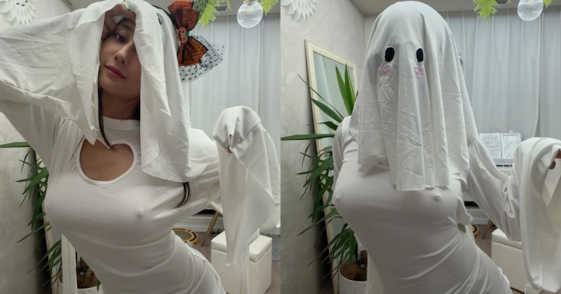 【捕鱼王】怎連萬聖節也在激凸！H奶網紅「macca」扮可愛鬼，有頭罩但沒奶罩！