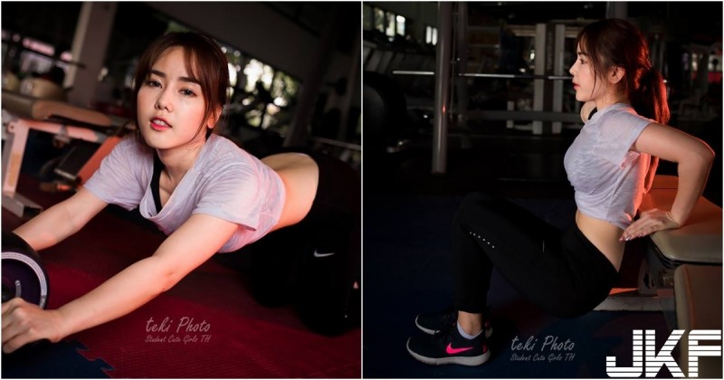 【捕鱼王】快來運動！「大奶正妹」健身房爆汗深蹲！腰腹「性感曲線」好撩人！