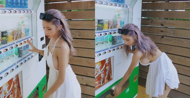 【捕鱼王】想消暑反而慾火焚身！巨乳小隻馬「蕭晴」彎腰拿飲料露出渾圓側乳