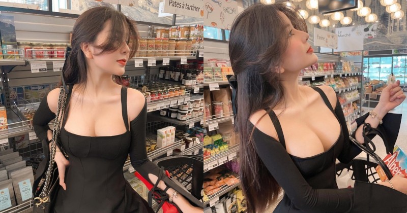 【捕鱼王】人氣甜心「超市採買有夠低胸」，「超兇黑色洋裝」讓客人都暈了！