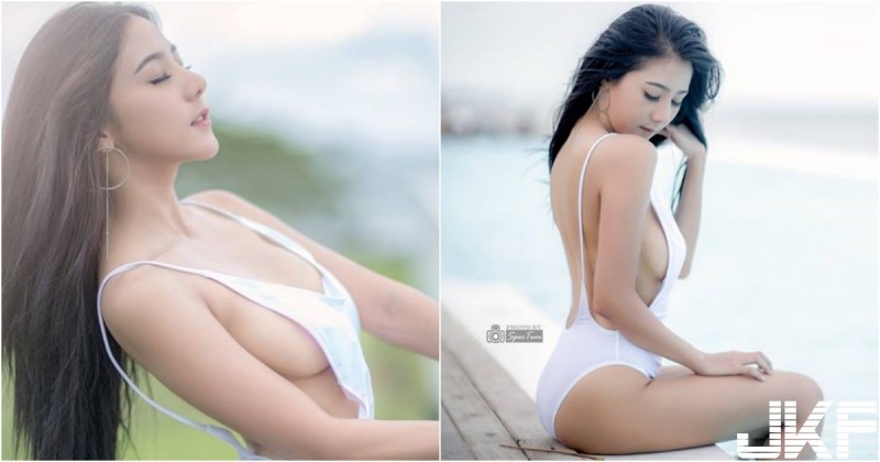 【捕鱼王】這泳衣太狂！「超兇側乳妹」水池邊乘涼！「渾圓大奶」兩球外露一起吹風！