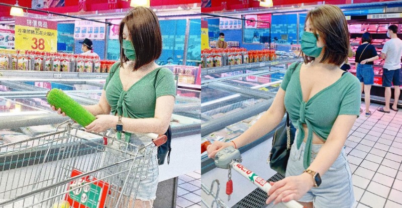 【捕鱼王】短髮巨乳妹「Judy邱比特」爆乳採購烤肉食材　手握大絲瓜沈思…