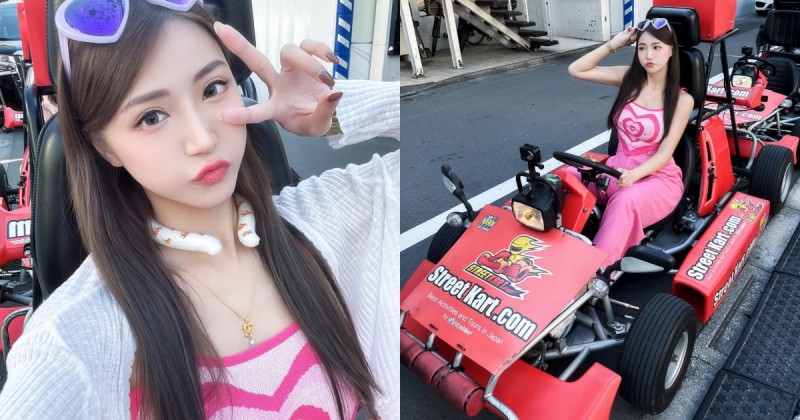 【捕鱼王】東京甩尾！火辣台灣妹「金娜娜」街頭開卡丁車，吸引路人駐足圍觀！
