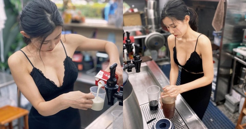 【捕鱼王】新莊手搖飲「爆乳店員」出沒！低胸蕾絲馬甲泡茶，奶香都要溢出來了！