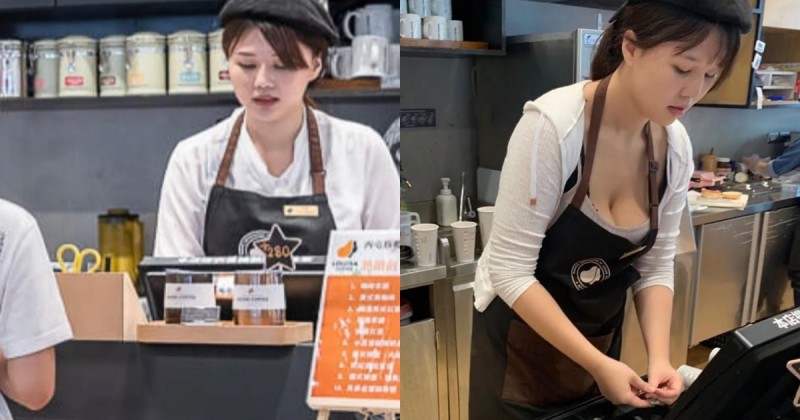 【捕鱼王】台中咖啡店「巨乳女店長」一彎腰就好香！超驚人K罩杯就算點美式也有濃濃乳量！